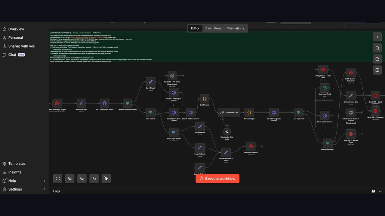 n8n AI WhatsApp Automation & Human Handover Agent